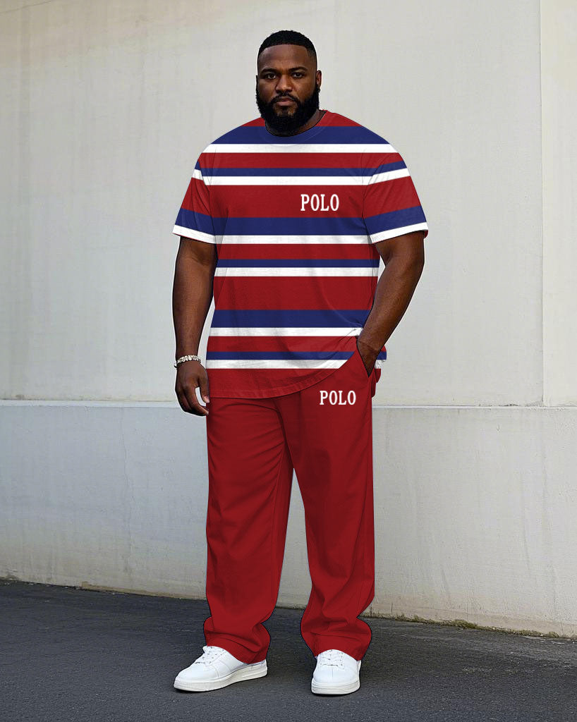 Big & Tall Red Striped T-Shirt Pants Set for big men view 1