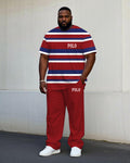 Big & Tall Red Striped T-Shirt Pants Set for big men view 1