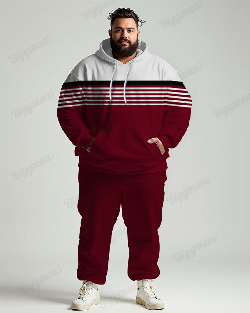 Big & Tall Red Striped Graphic Hoodie Sweatpants Set for big men view 1