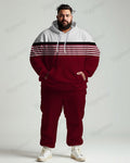 Big & Tall Red Striped Graphic Hoodie Sweatpants Set for big men view 1