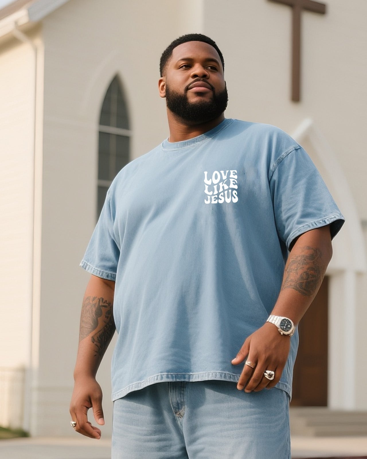 Big & Tall Denim T-Shirt Pants Set for big men view 2