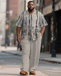 Big & Tall Gray Geometric Graphic T-Shirt Pants Set for big men view 1