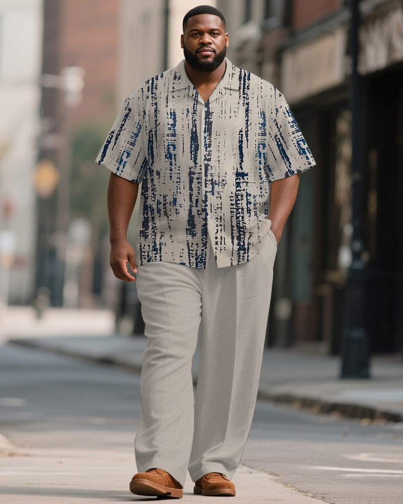 Big & Tall Gray Geometric Graphic T-Shirt Pants Set for big men view 1