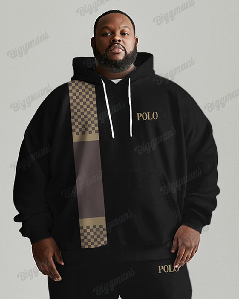 Big & Tall Plaid Patchwork Hoodie Sweatpants Set for big men view 7