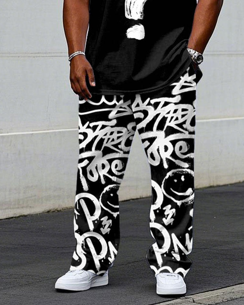 Big & Tall Graffiti Streetwear T-Shirt Pants Set for big men view 3