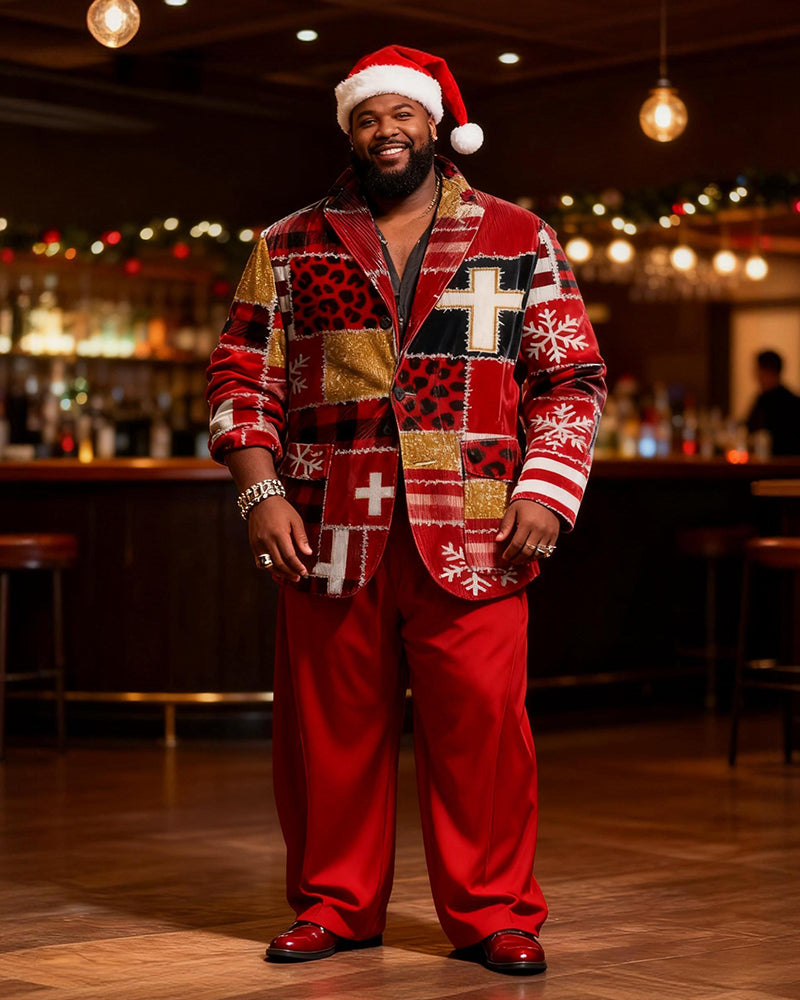 Big & Tall Graphic Patchwork Two-piece Set for big men view 1