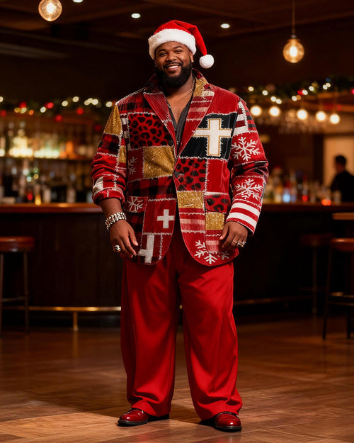 Big & Tall Graphic Patchwork Two-piece Set for big men view 1