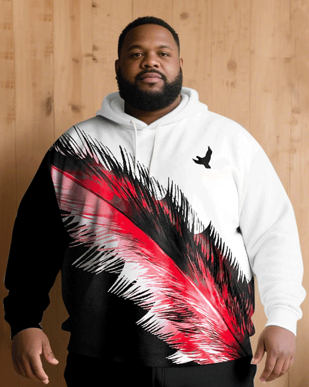 Big & Tall Black Red Graphic Hoodie Sweatpants Set for big men view 2