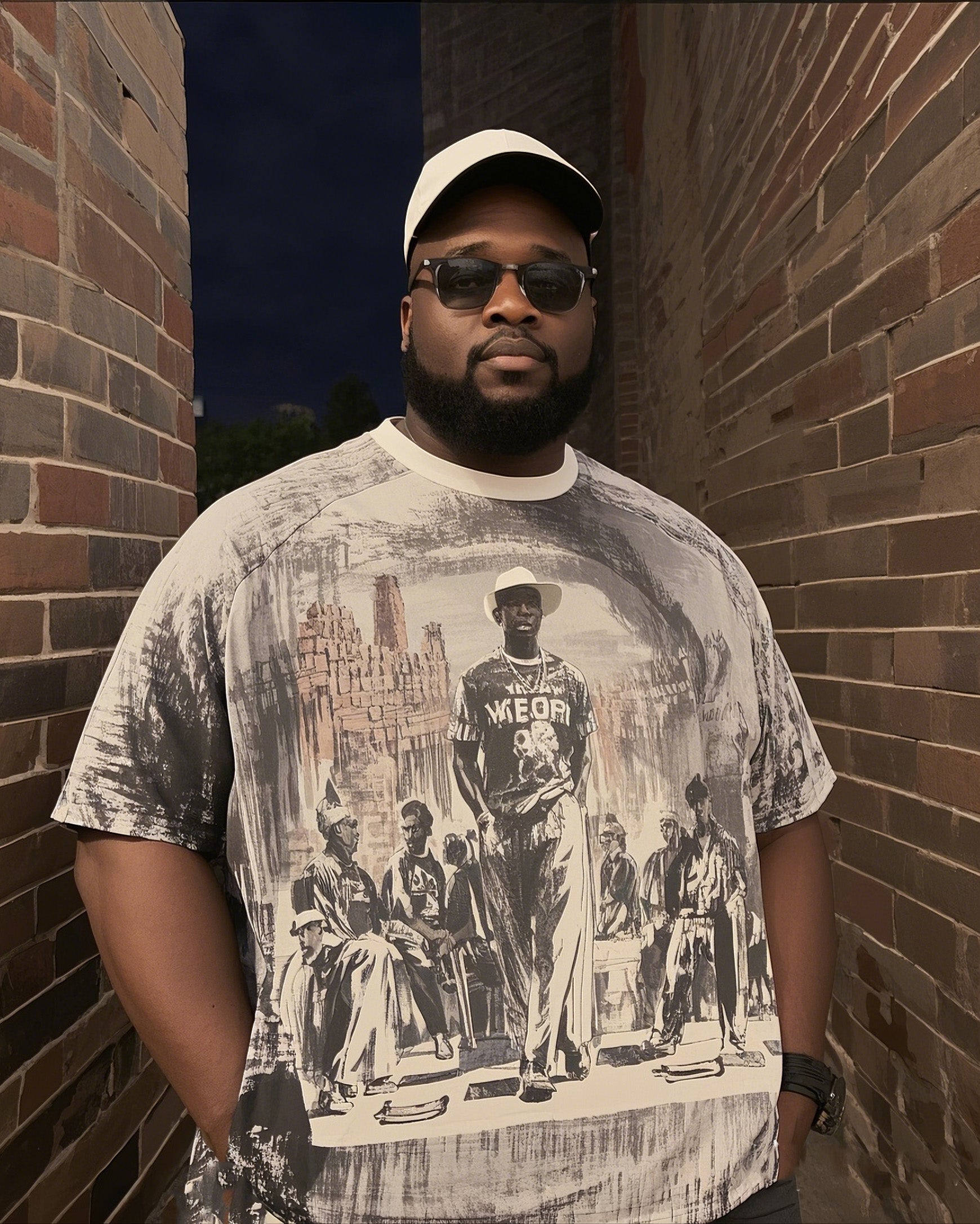 Big & Tall Black White Geometric T-Shirt for big men