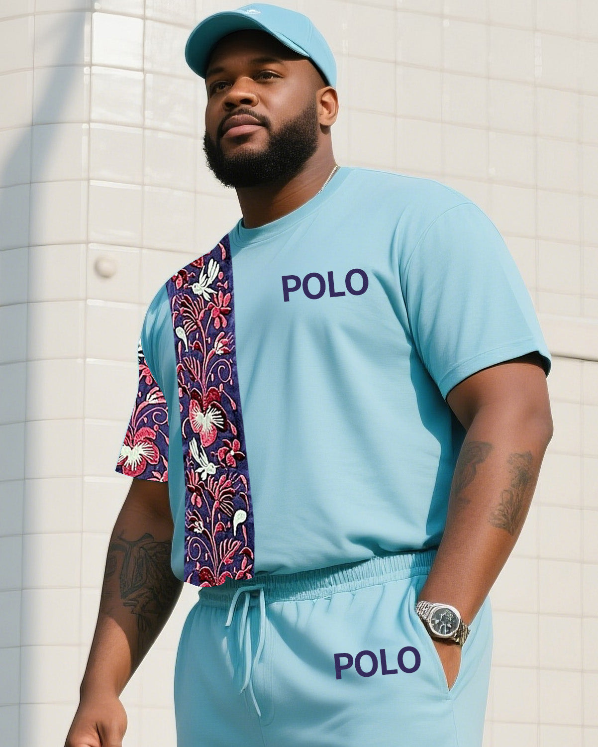 Big & Tall Patchwork Two-piece Set for big men view 2