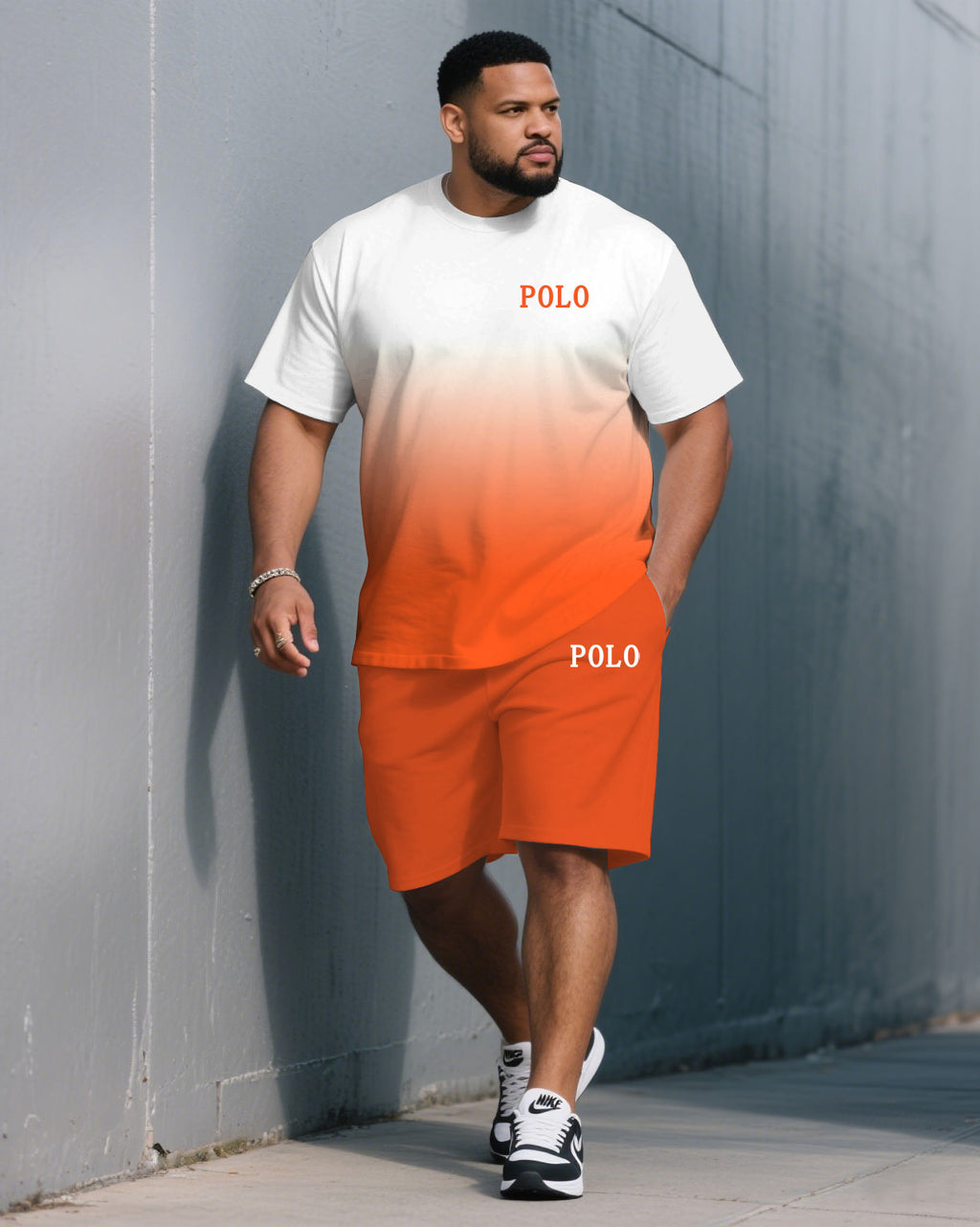 Big & Tall Orange Gradient T-Shirt Shorts Set for big men view 1