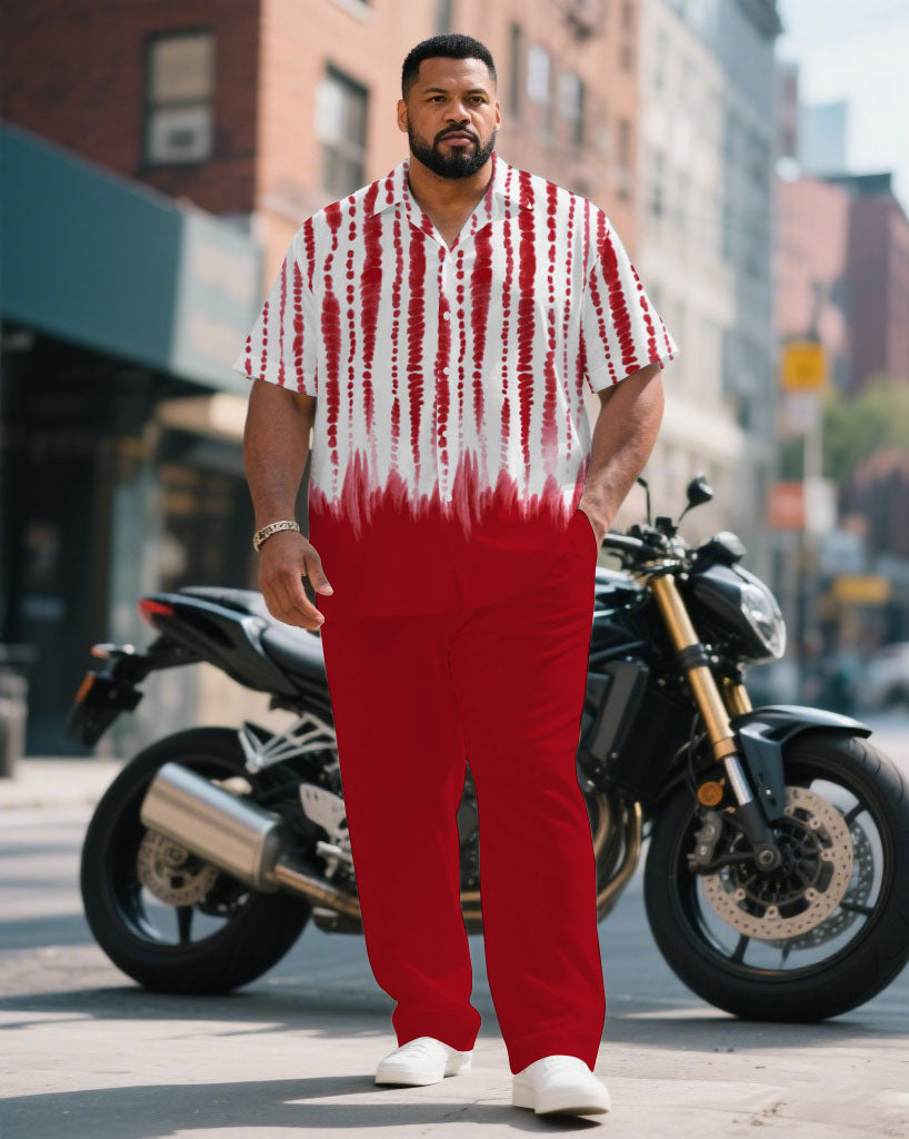 Big & Tall Red Business Casual T-Shirt Pants Set for big men view 1