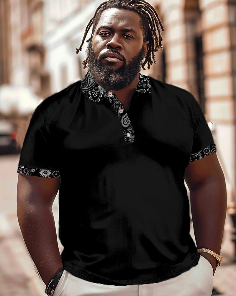 Big & Tall Black Solid Color Polo Shirt for big men