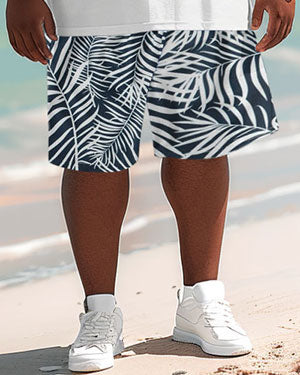 Big & Tall Hawaiian Striped T-Shirt Shorts Set for big men view 4
