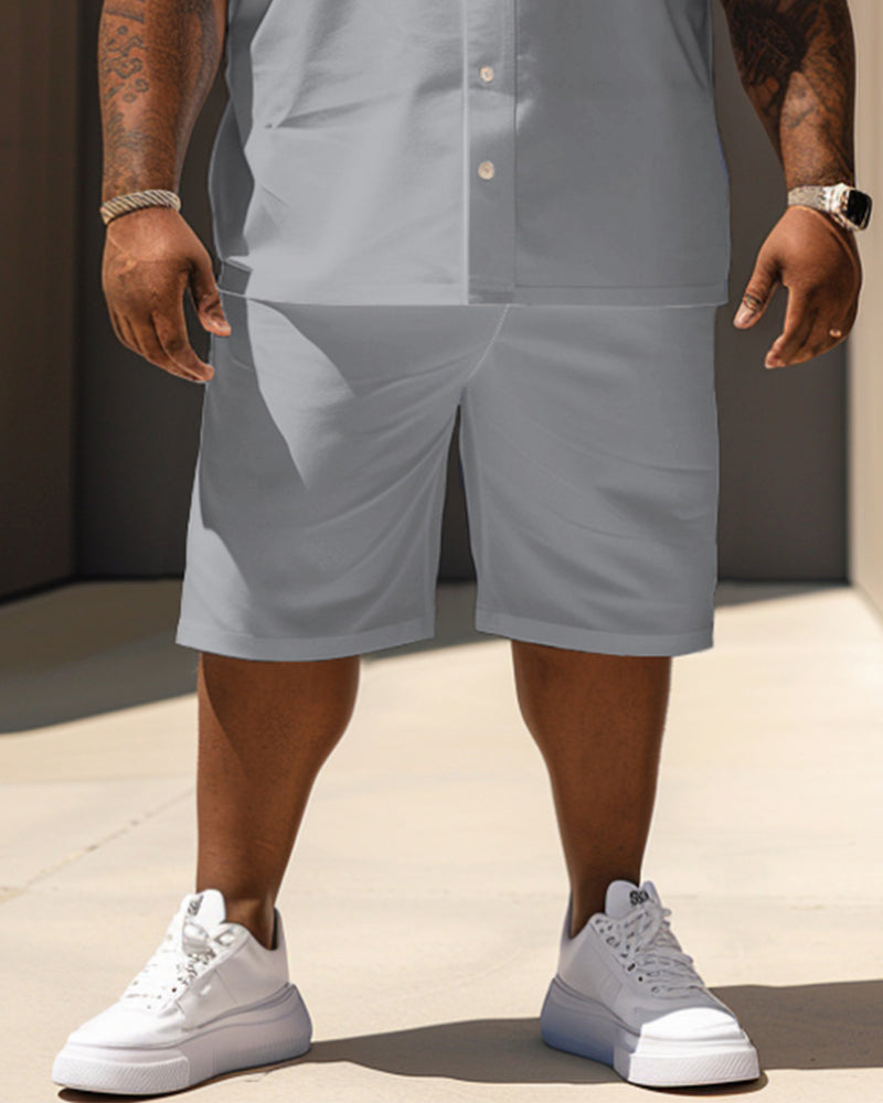 Big & Tall Gray Solid Color T-Shirt Shorts Set for big men view 3