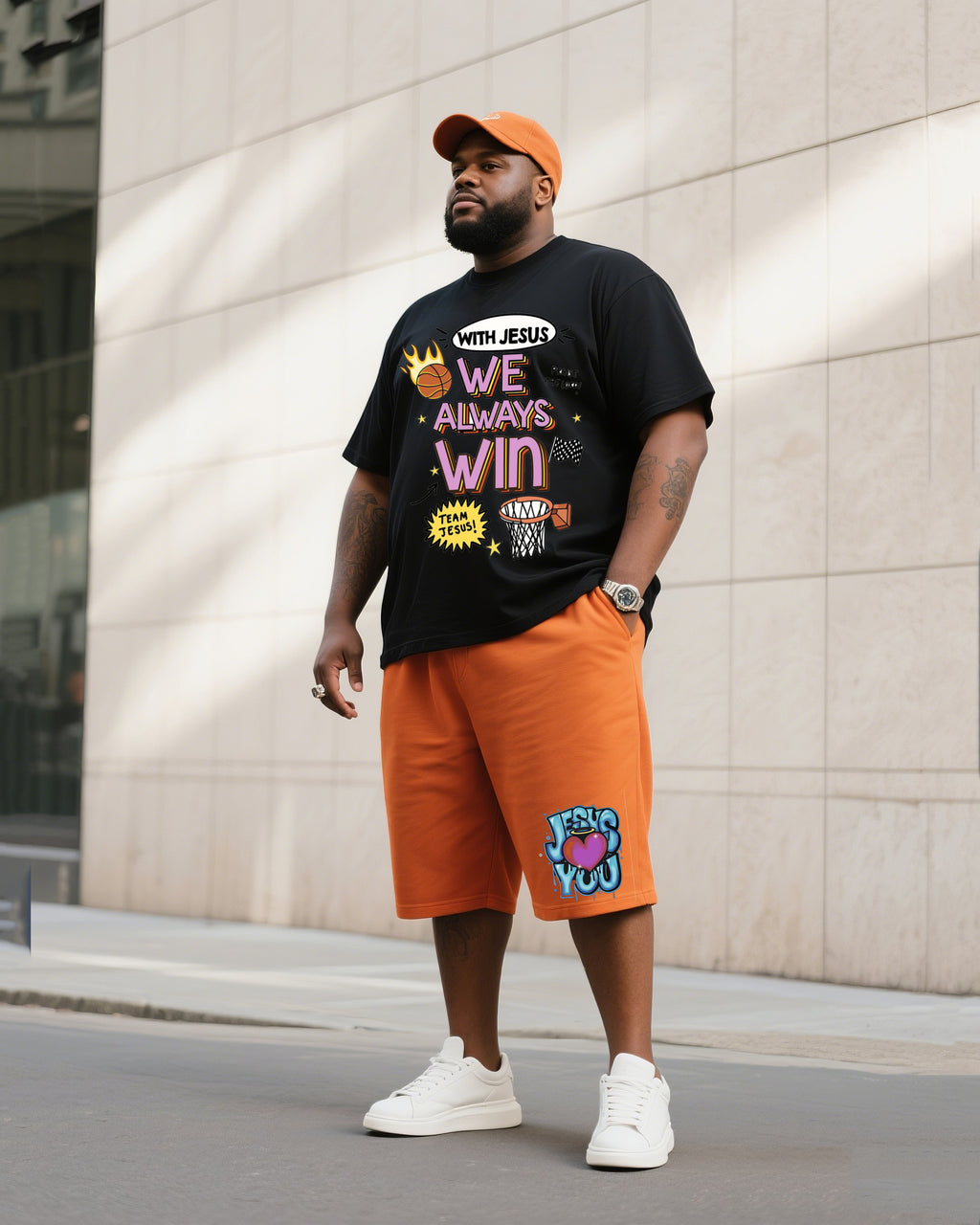 Big & Tall Graphic T-Shirt Shorts Set for big men view 1