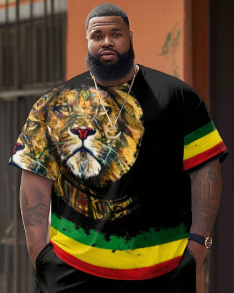 Big & Tall Red Green Graphic T-Shirt Shorts Set for big men view 3