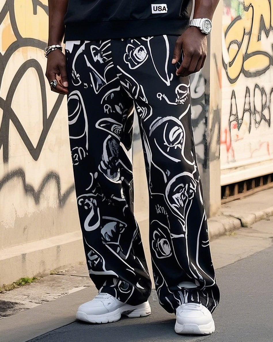 Big & Tall Striped Graphic Vest Pants Set for big men view 3