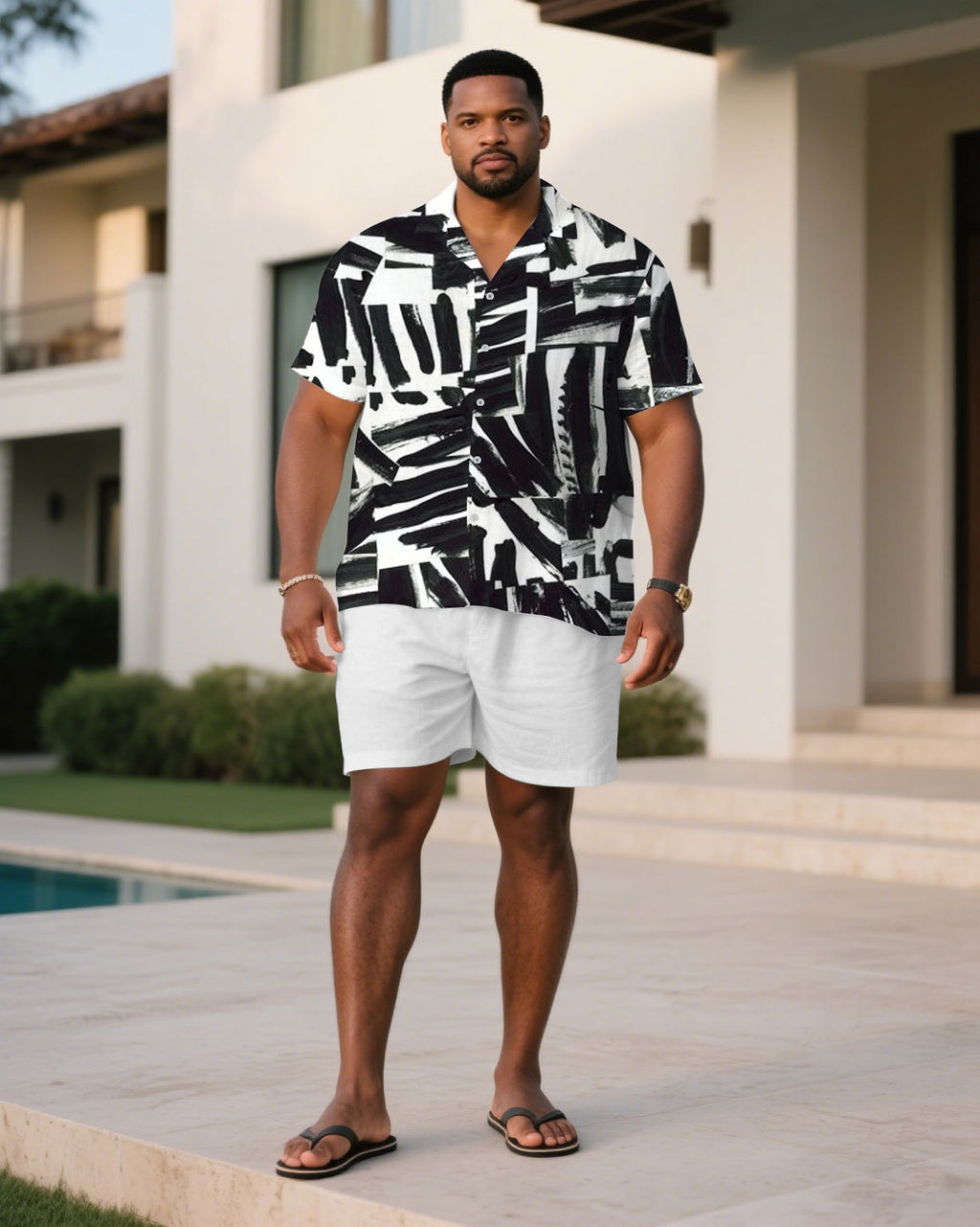 Big & Tall White Graffiti T-Shirt Shorts Set for big men view 1