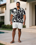 Big & Tall White Graffiti T-Shirt Shorts Set for big men view 1
