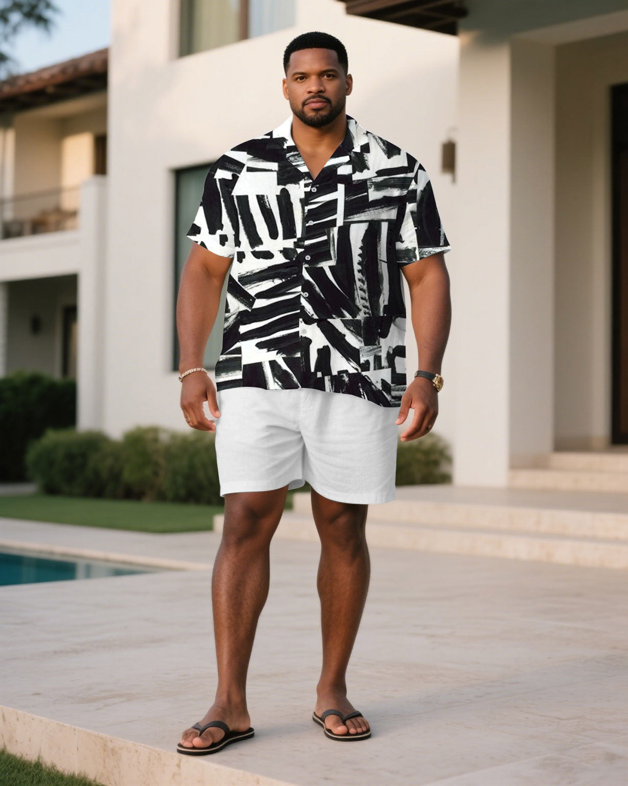Big & Tall White Graffiti T-Shirt Shorts Set for big men view 1