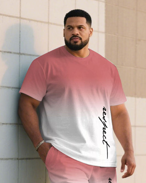 Big & Tall White Pink Gradient T-Shirt Shorts Set for big men view 2
