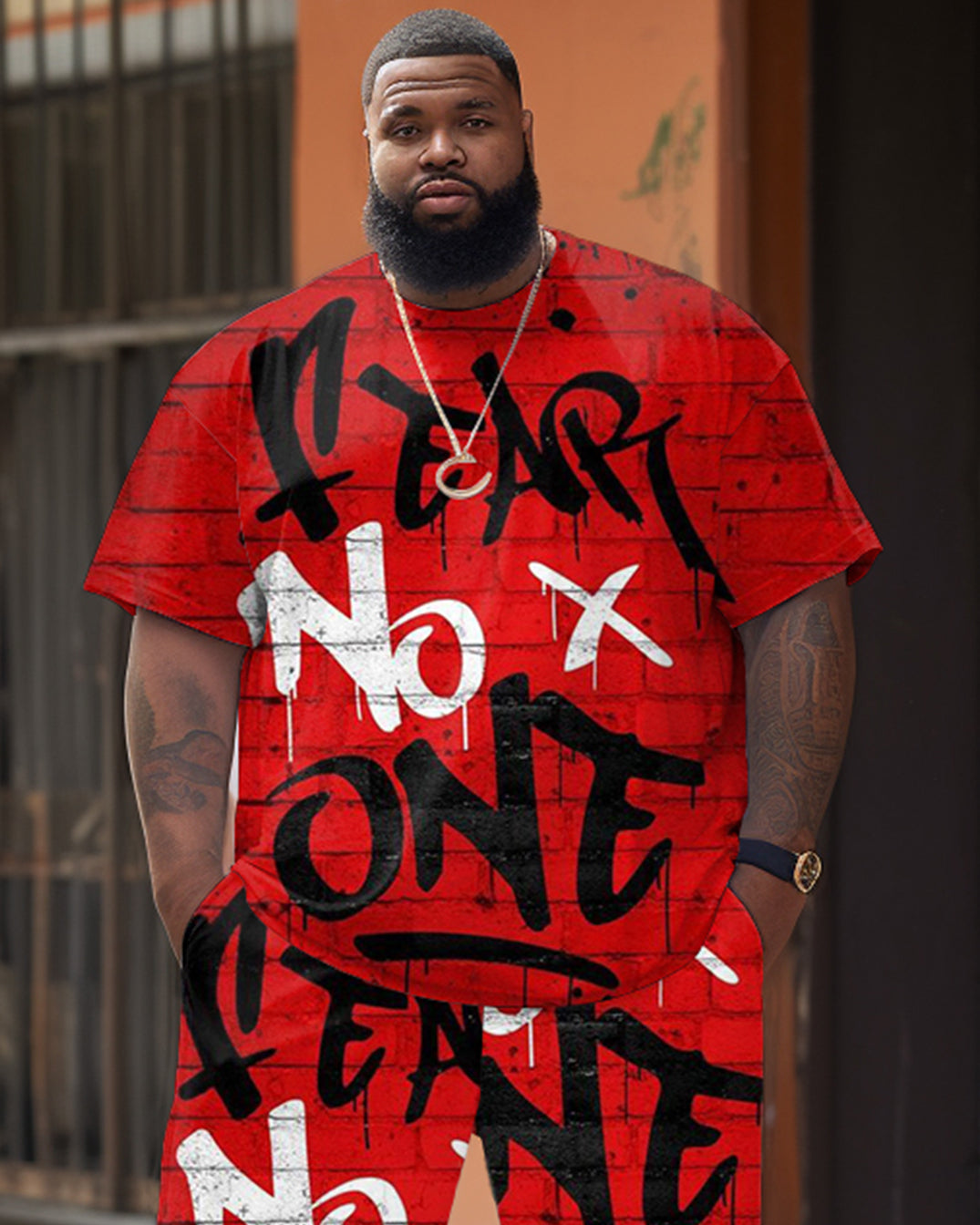 Big & Tall Graphic Streetwear T-Shirt Shorts Set for big men view 3