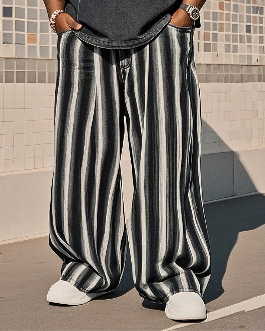 Big & Tall Striped Graphic Vintage Pants for big men