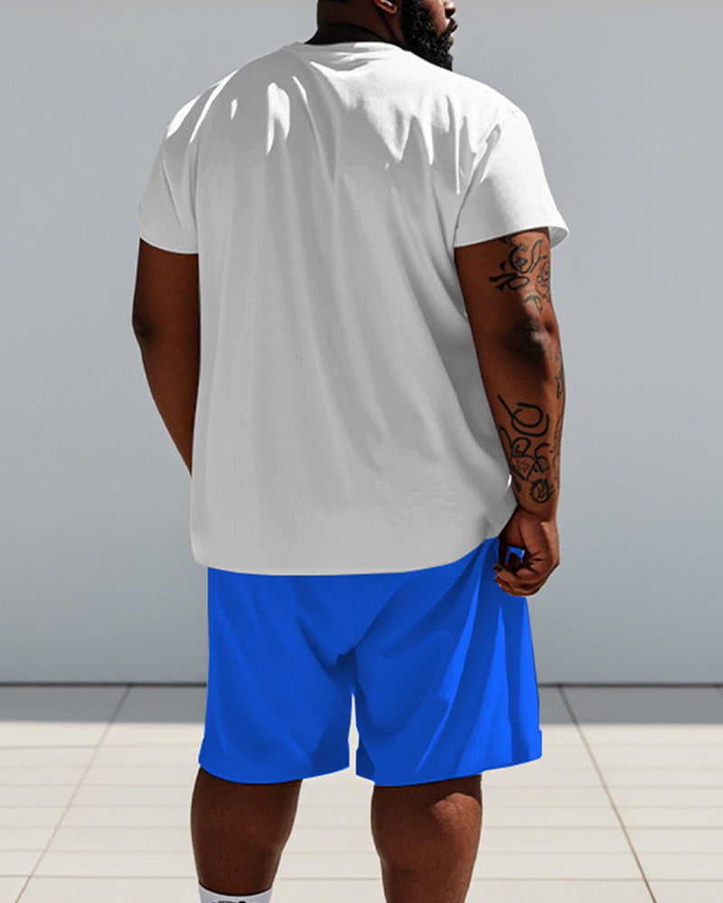 Big & Tall Blue Graphic T-Shirt Shorts Set for big men view 4