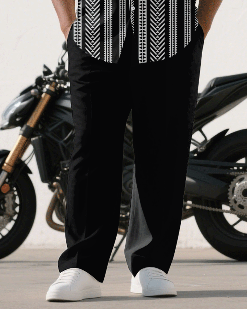 Big & Tall Black Business Casual T-Shirt Pants Set for big men view 3