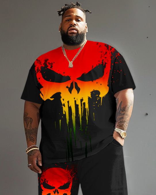 Big & Tall Reggae Graphic Skull T-Shirt Shorts Set for big men view 2
