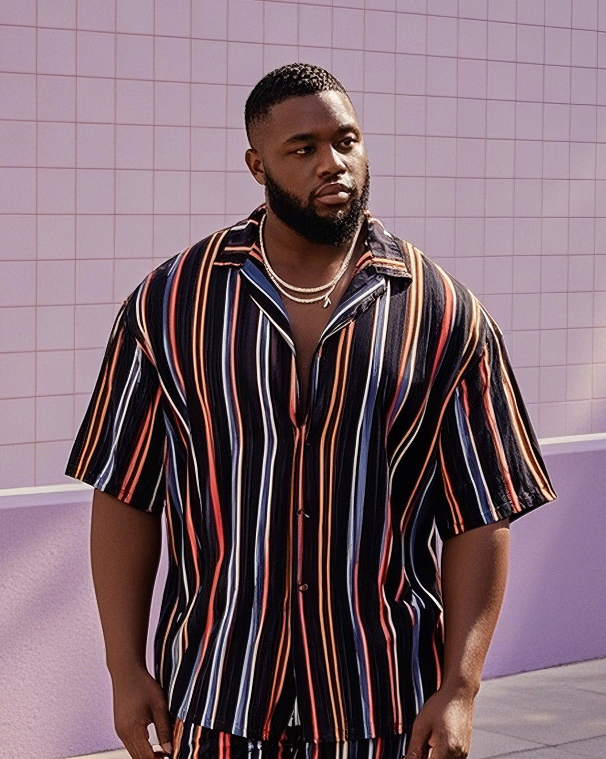 Big & Tall Black White Colorblock T-Shirt Shorts Set for big men view 2