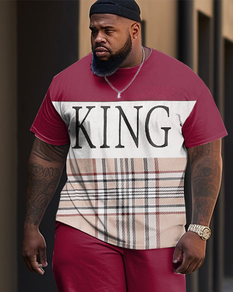 Big & Tall Plaid Graphic Streetwear Two-piece Set for big men view 2