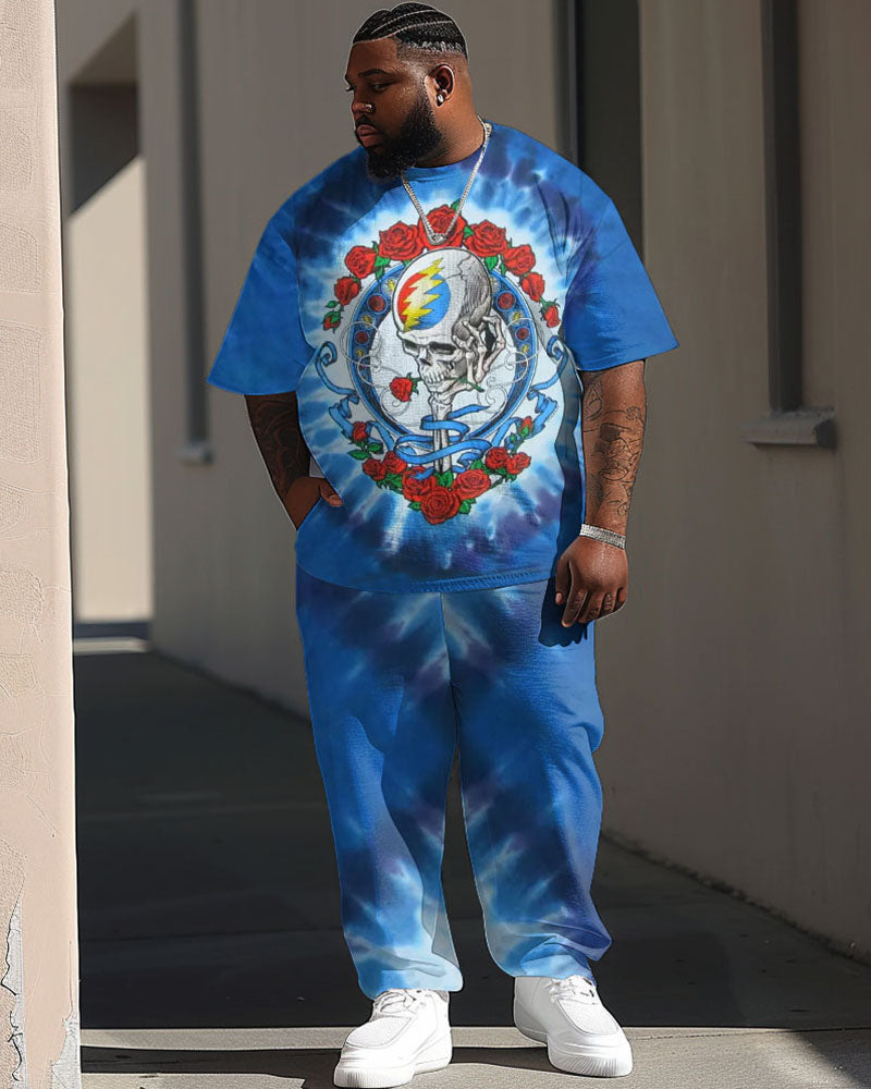 Big & Tall Graphic Streetwear Skull T-Shirt Pants Set for big men view 1