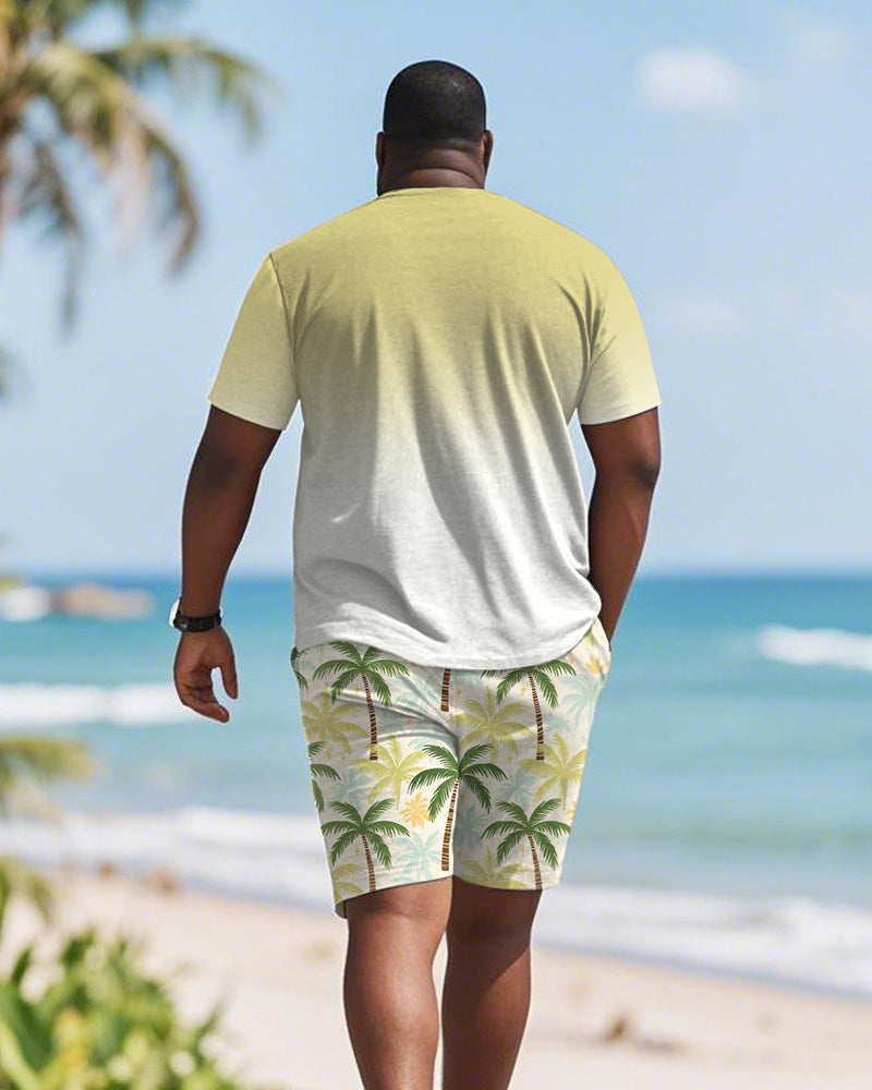 Big & Tall Green Hawaiian Gradient T-Shirt Shorts Set for big men view 4