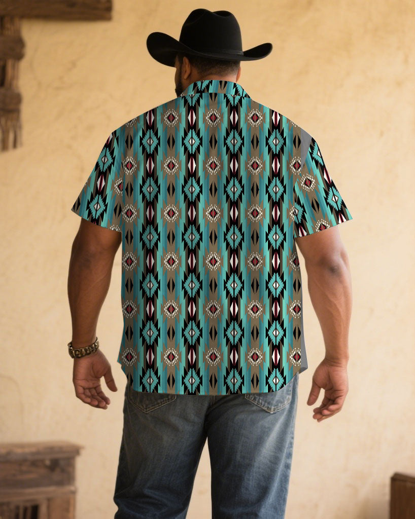 Big & Tall Western Denim Graphic Short Sleeve Shirt for big men view 2