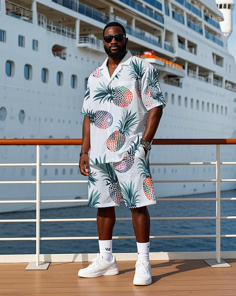 Big & Tall Hawaiian Geometric T-Shirt Shorts Set for big men view 1