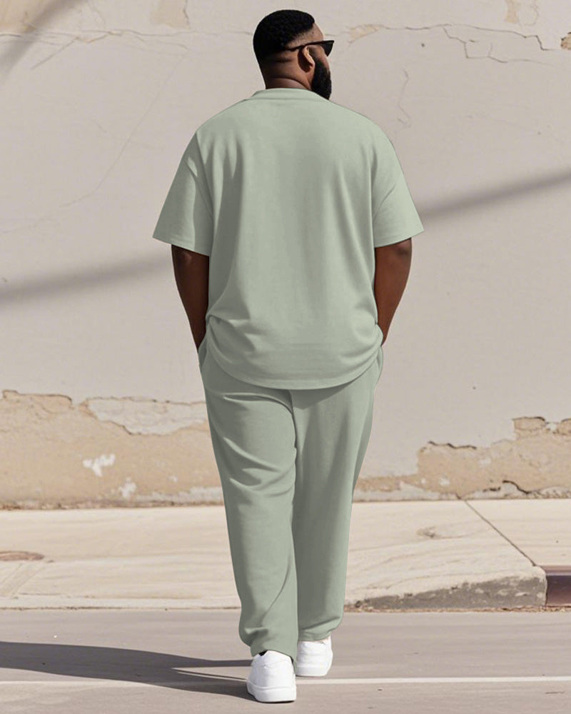 Big & Tall Green Colorblock T-Shirt Pants Set for big men view 4