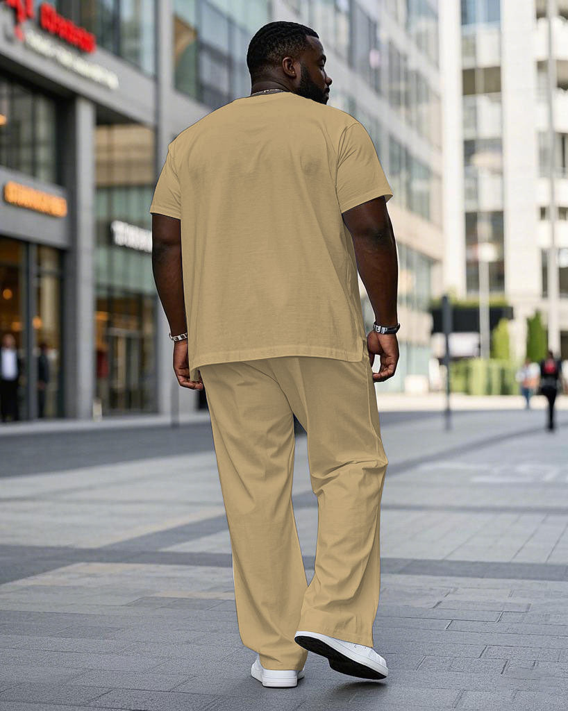 Big & Tall Khaki Streetwear T-Shirt Pants Set for big men view 4