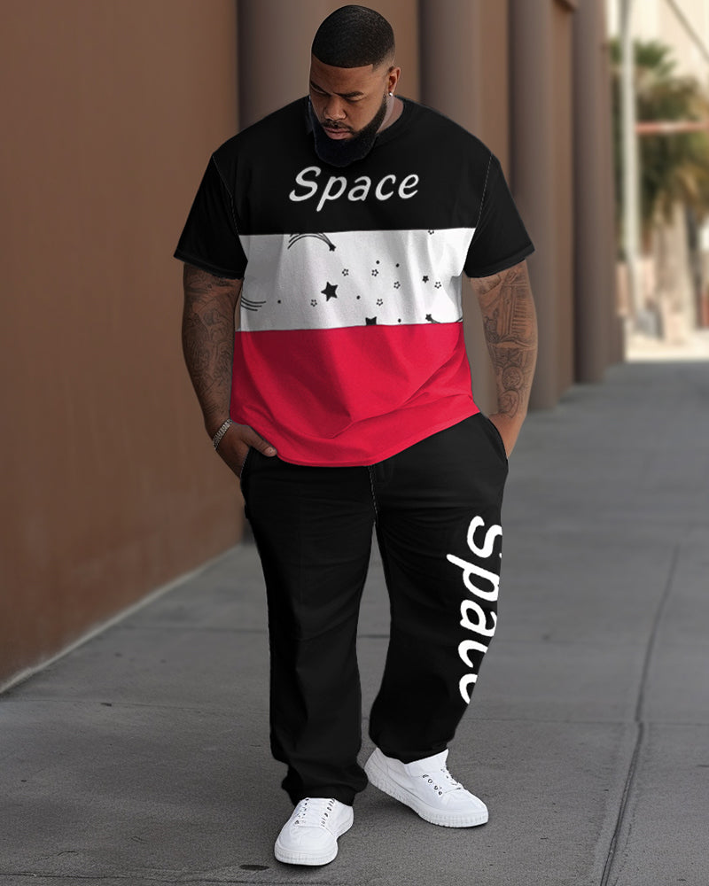 Big & Tall Geometric Graphic T-Shirt Pants Set for big men view 1