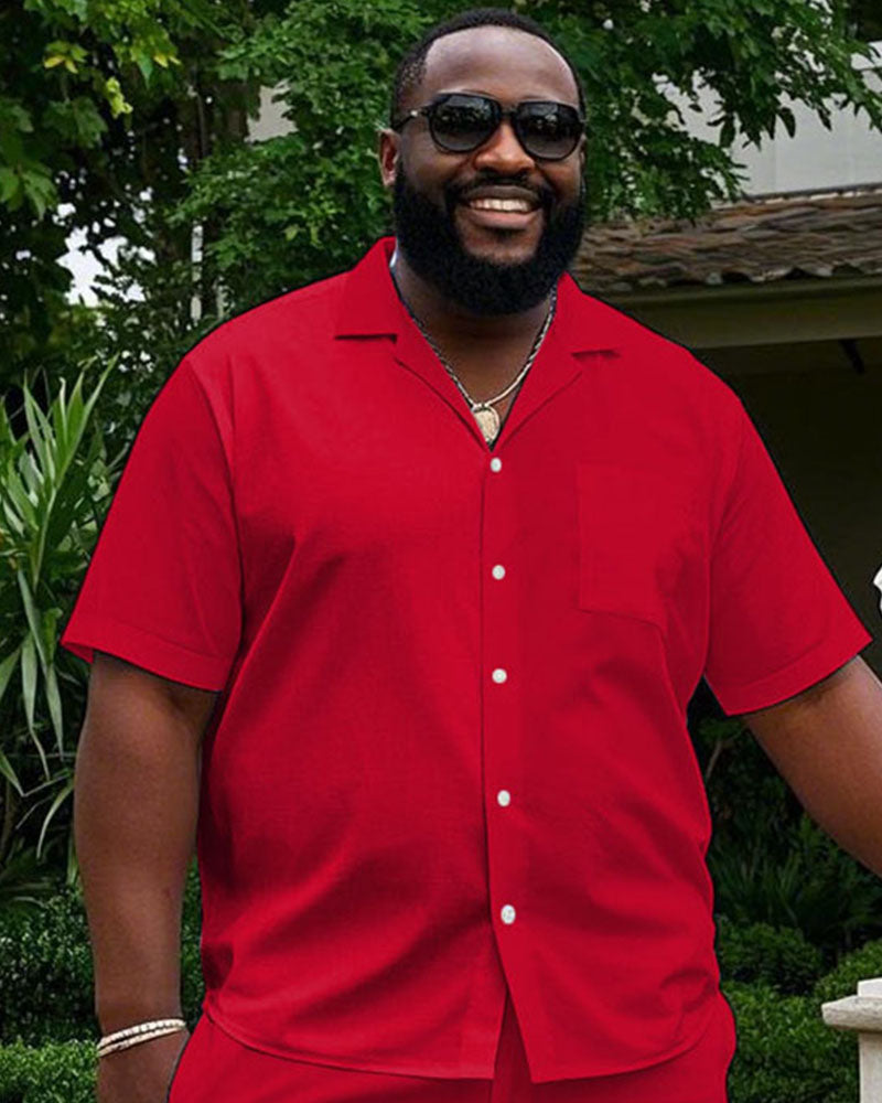 Big & Tall Red Hawaiian T-Shirt Shorts Set for big men view 3