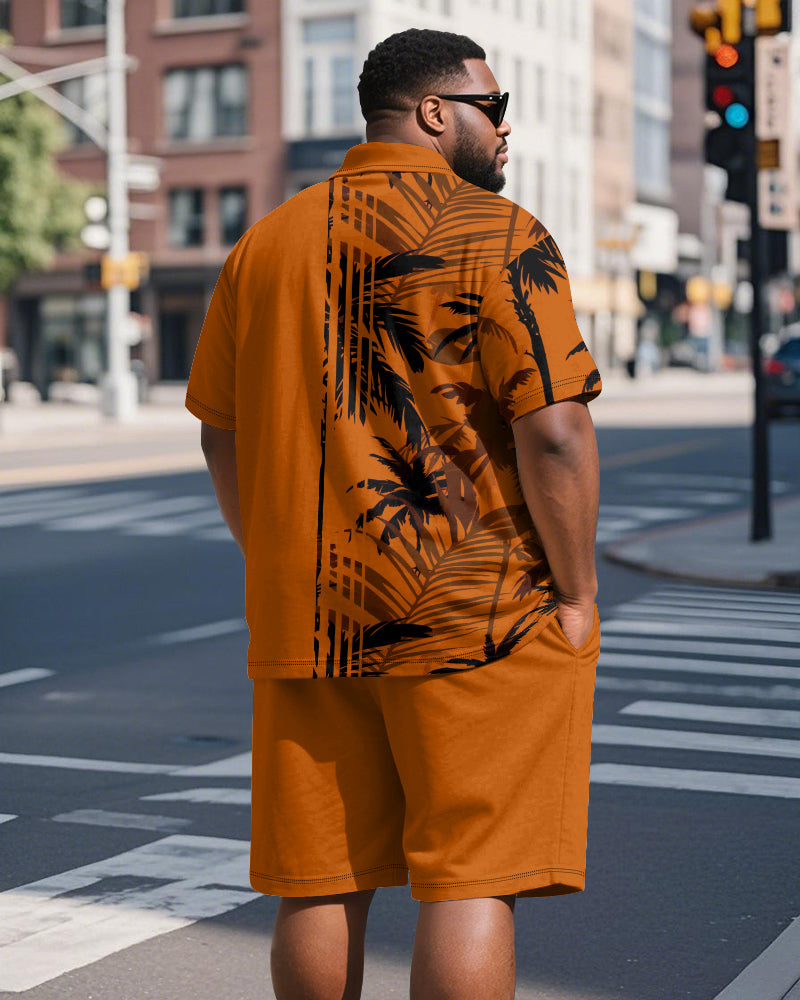 Big & Tall Hawaiian Striped Graphic Polo Shorts Set for big men view 7
