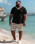 Big & Tall Plaid Polo Shorts Set for big men view 2