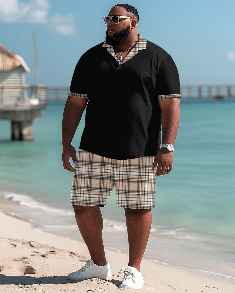 Big & Tall Plaid Polo Shorts Set for big men view 2