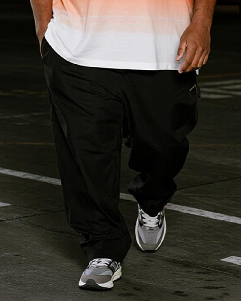 Big & Tall Orange Gradient Striped T-Shirt Pants Set for big men view 3