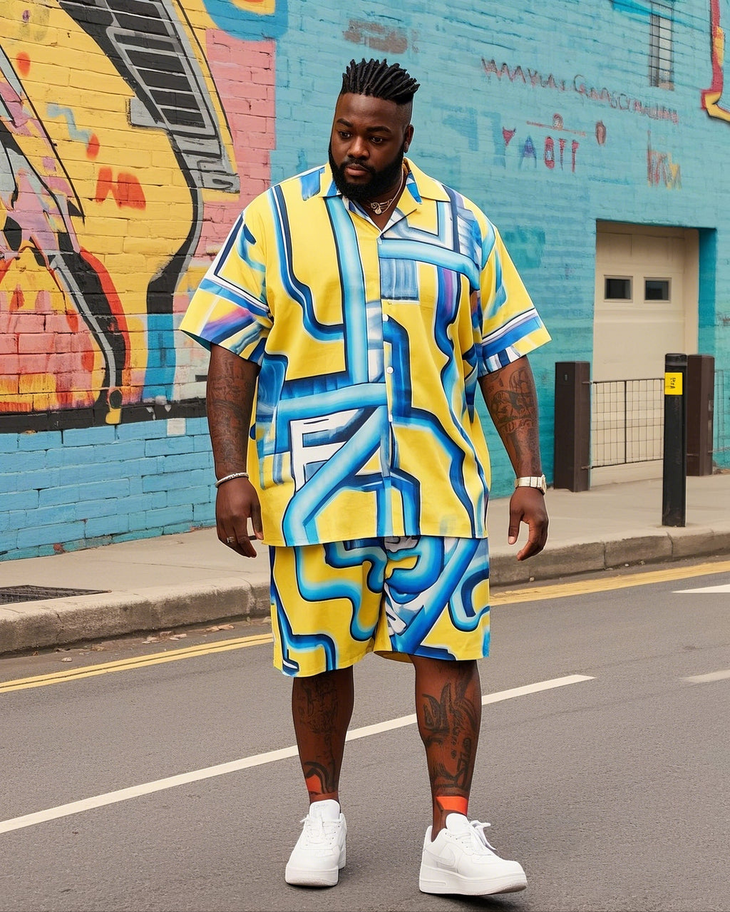 Big & Tall Graphic T-Shirt Shorts Set for big men view 1