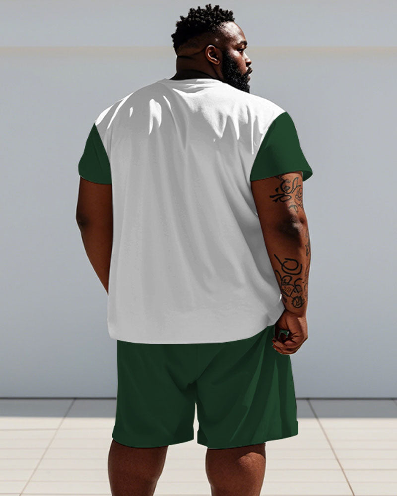 Big & Tall Green Geometric Graphic T-Shirt Shorts Set for big men view 4