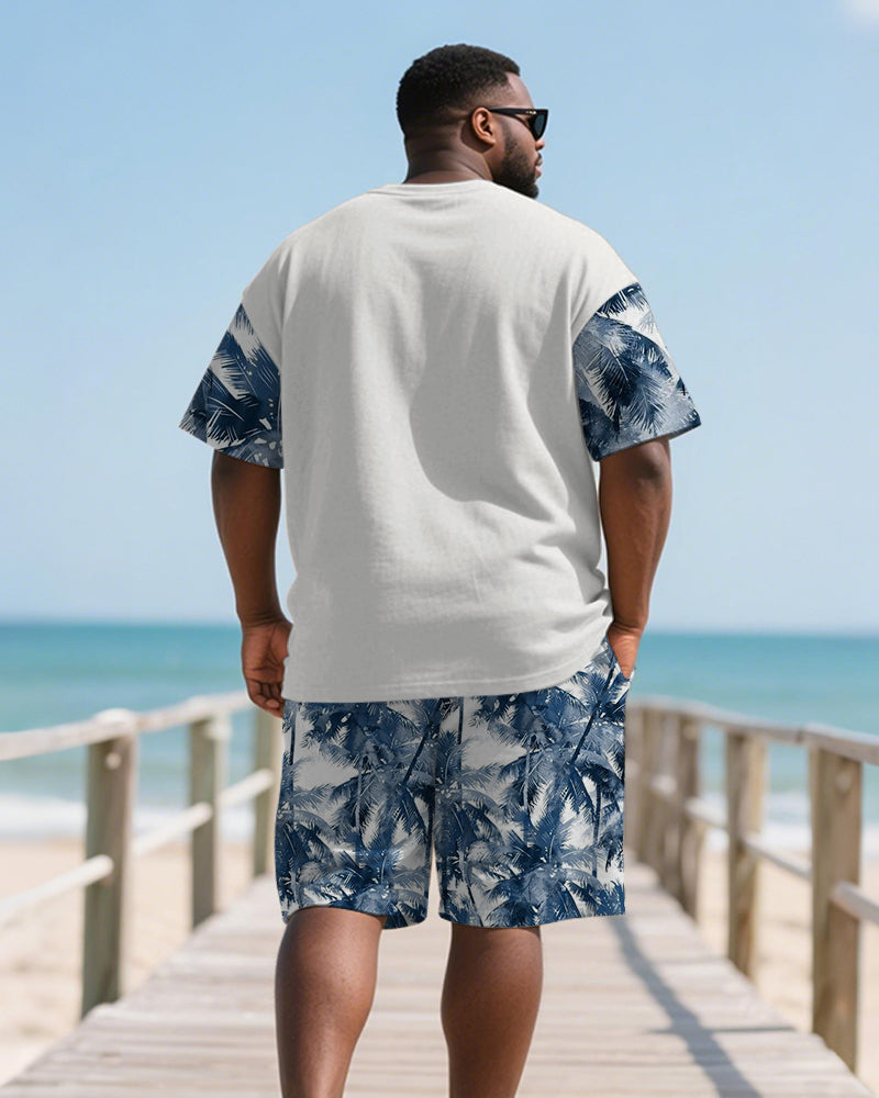 Big & Tall Blue Hawaiian Graphic T-Shirt Shorts Set for big men view 4