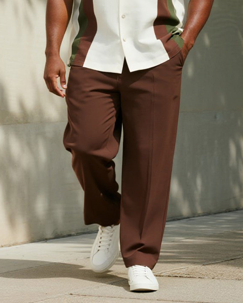 Big & Tall Brown Striped T-Shirt Pants Set for big men view 3