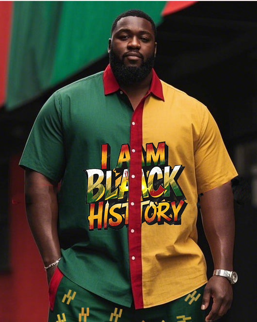 Big & Tall Green Yellow Juneteenth T-Shirt Shorts Set for big men view 2